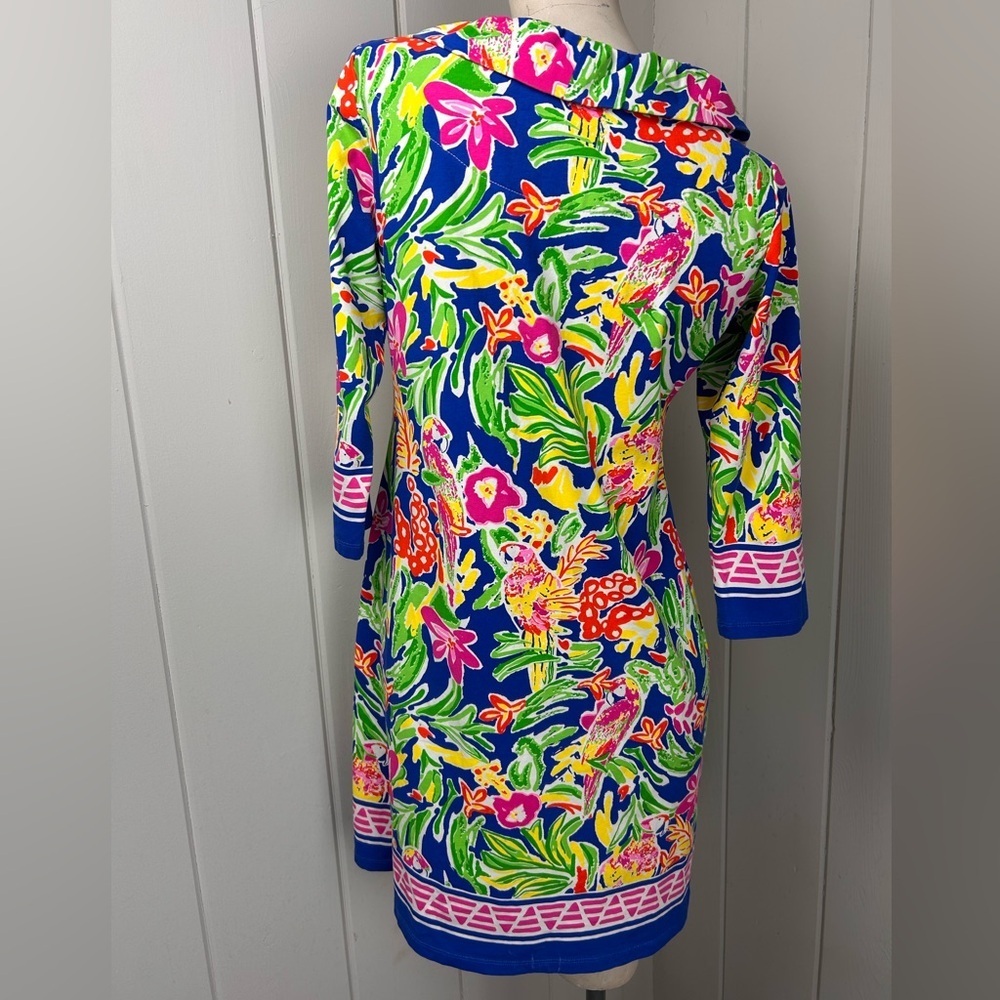 Barbara Erickson Tropical Parrot Print Dress 3/4 Sleeve Resort Shift small - Picture 4 of 7